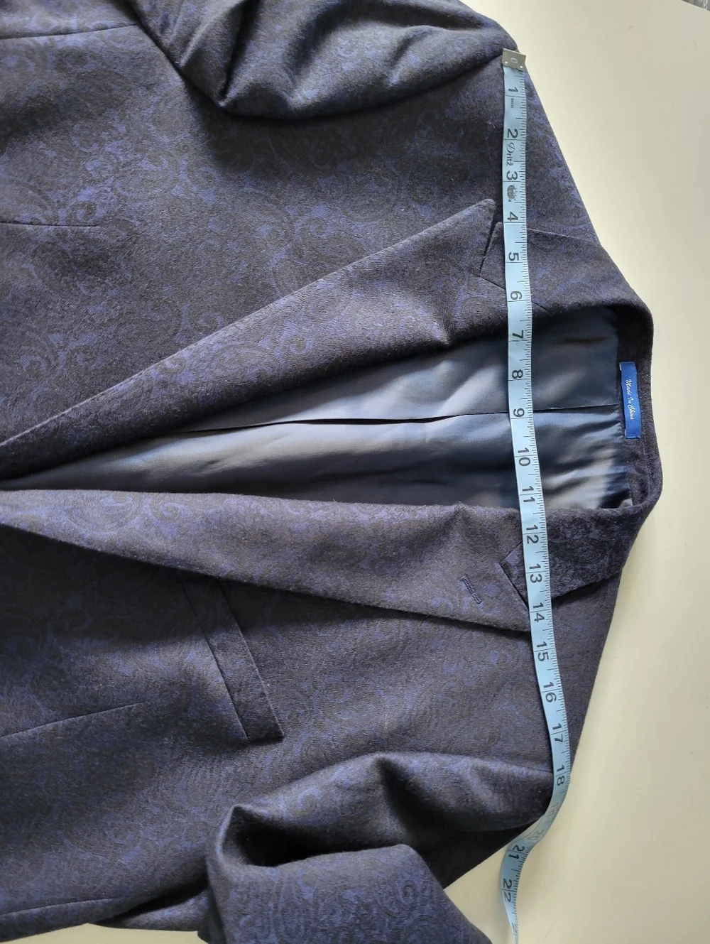Paul Betenly Mens Wool Cashmere Paisley Blazer Blue Navy 46L